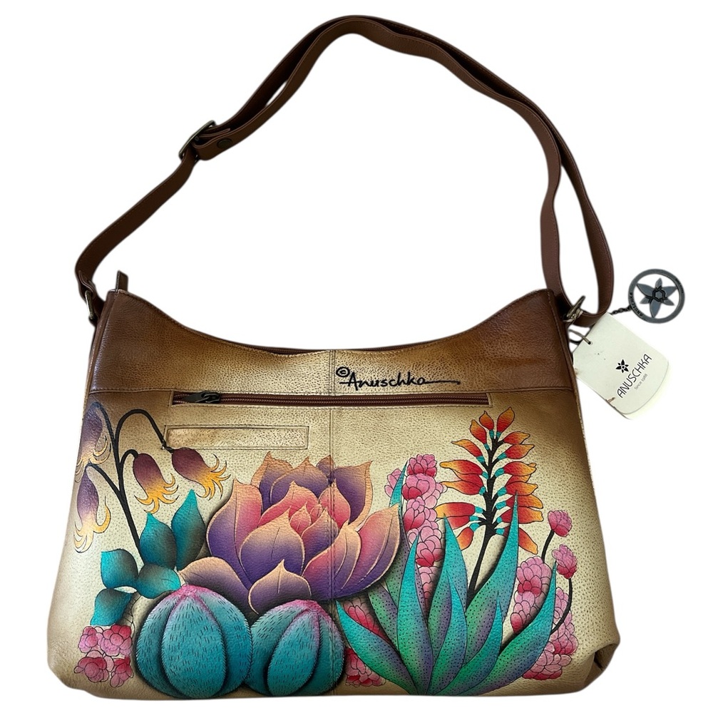 Gorgeous Anuschka Multicolored Leather Shoulder Bag W/Artistic Floral Design